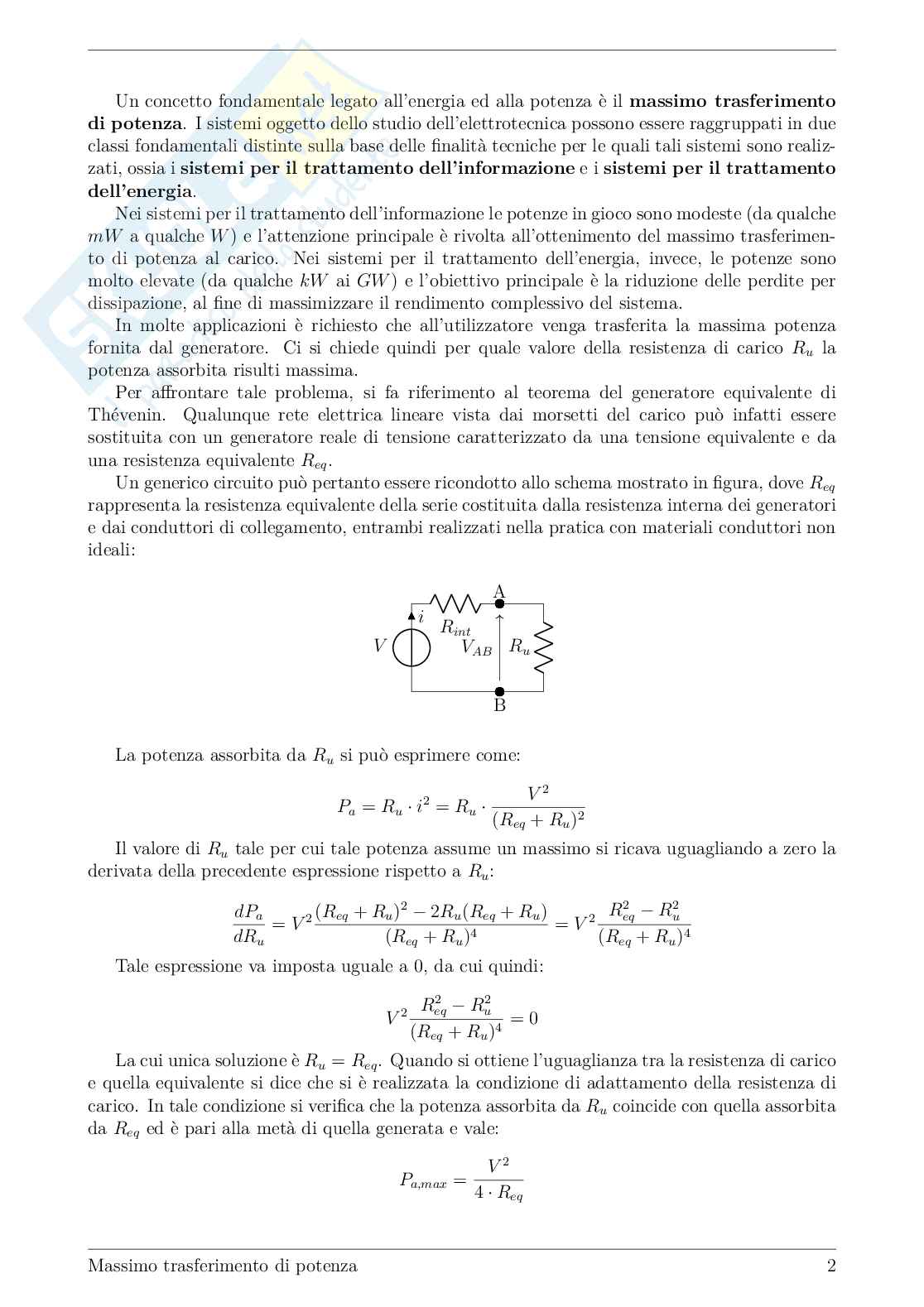 Massimo trasferimento di potenza: teoria ed esercizi svolti Pag. 2