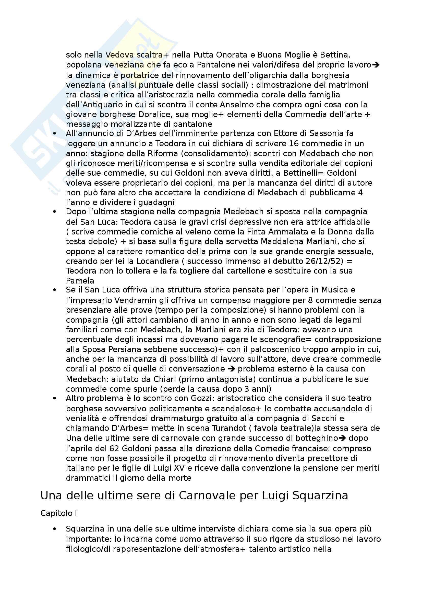 Riassunto esame Storia del Teatro e dello Spettacolo, prof. Cambiaghi, libro consigliato Una delle ultime sere di Carnovale di Goldoni per Luigi Squarzina, Cambiaghi Pag. 2