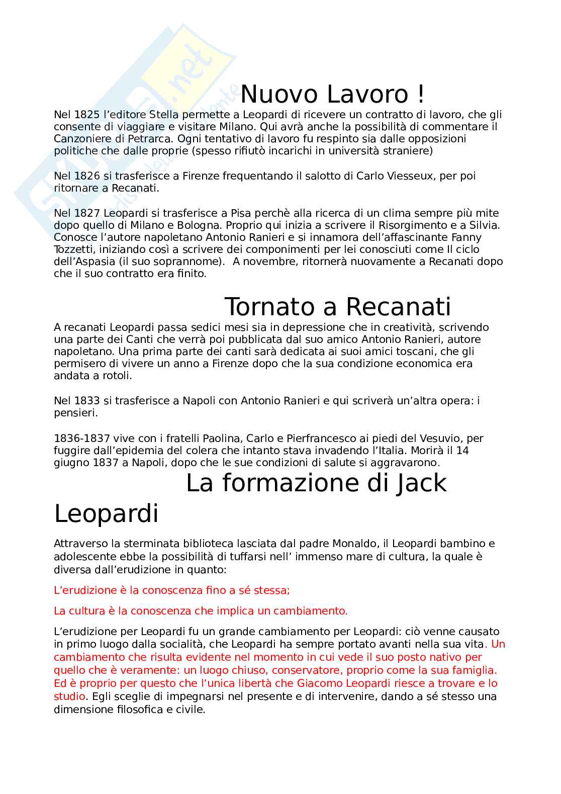 Leopardi, Giacomo - Vita, poetica e opere Pag. 2