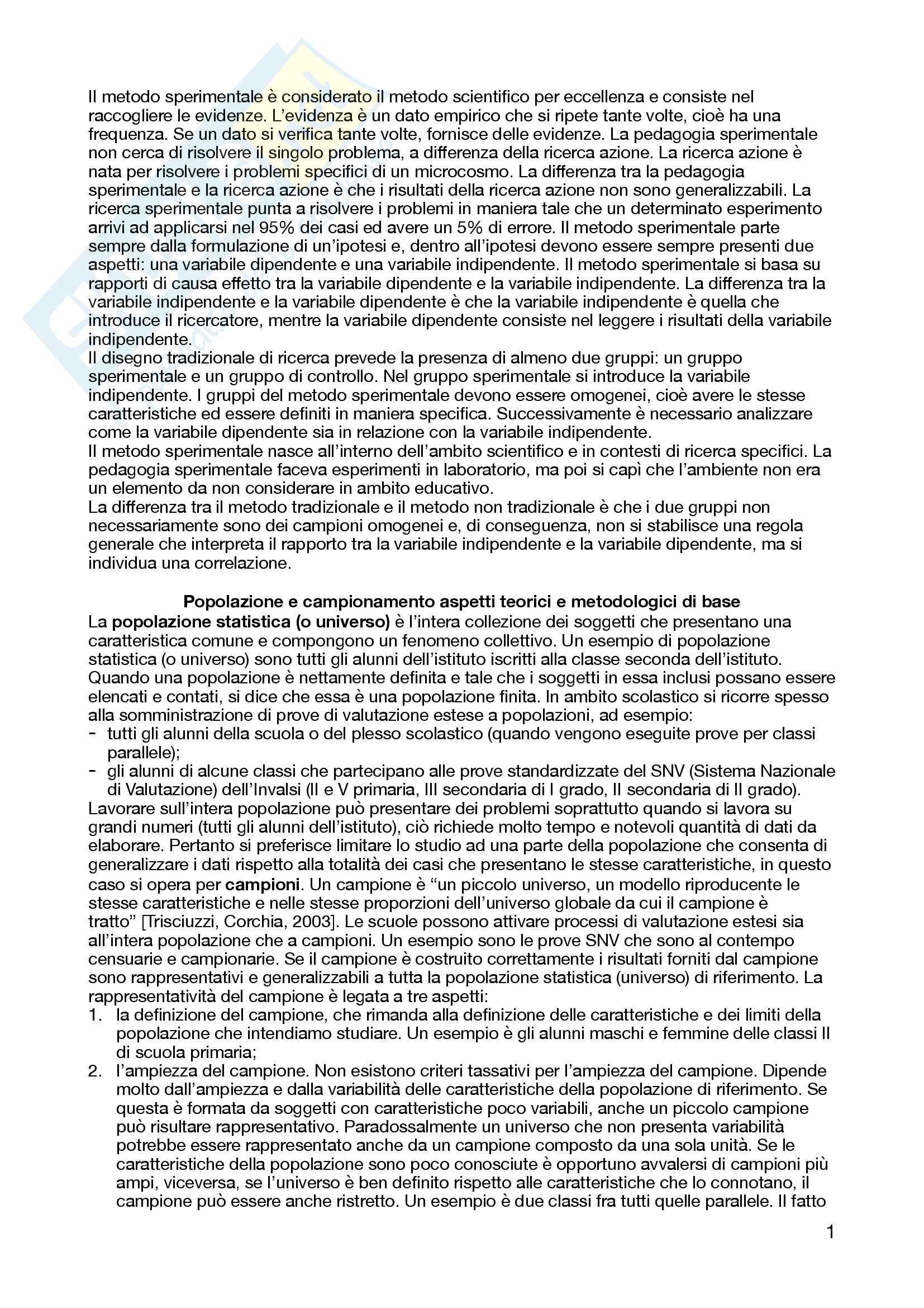Appunti di pedagogia sperimentale, prof. Davide Capperucci Pag. 1