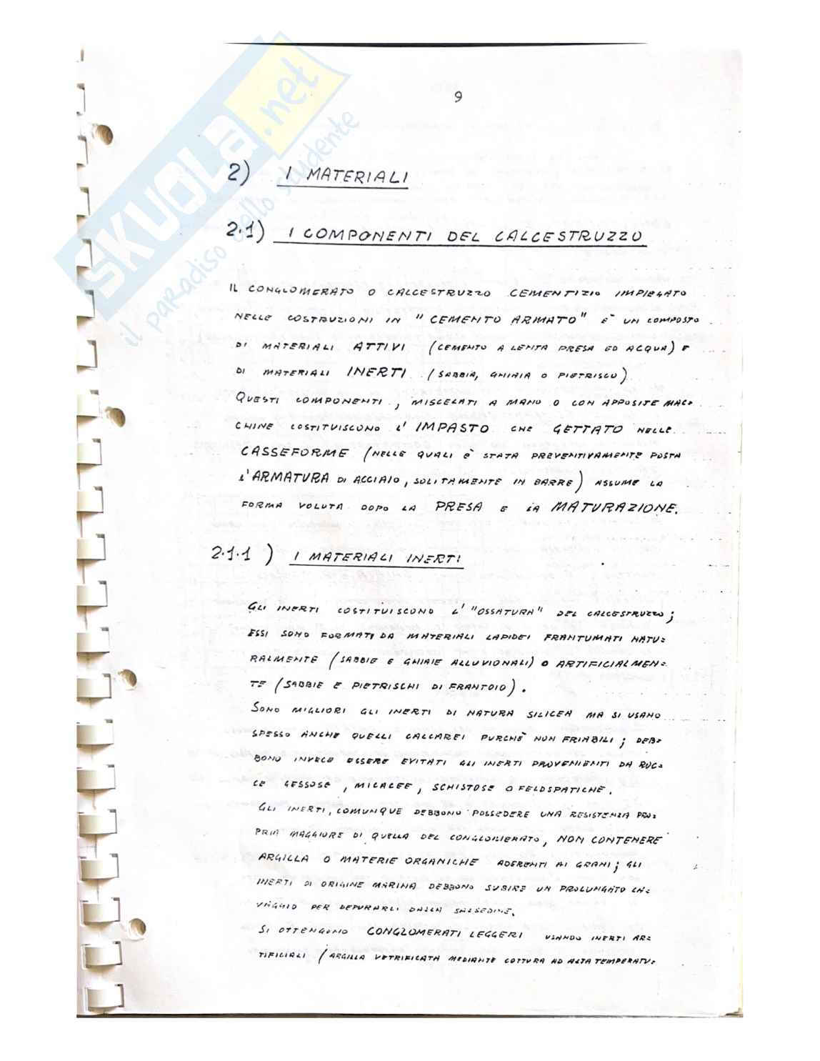 I componenti del calcestruzzo e i materiali inerti Pag. 1