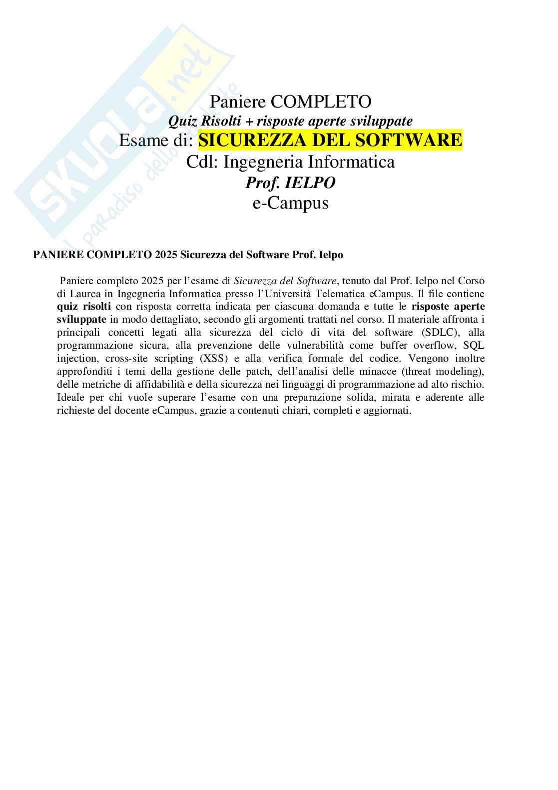 Sicurezza del software Pag. 1