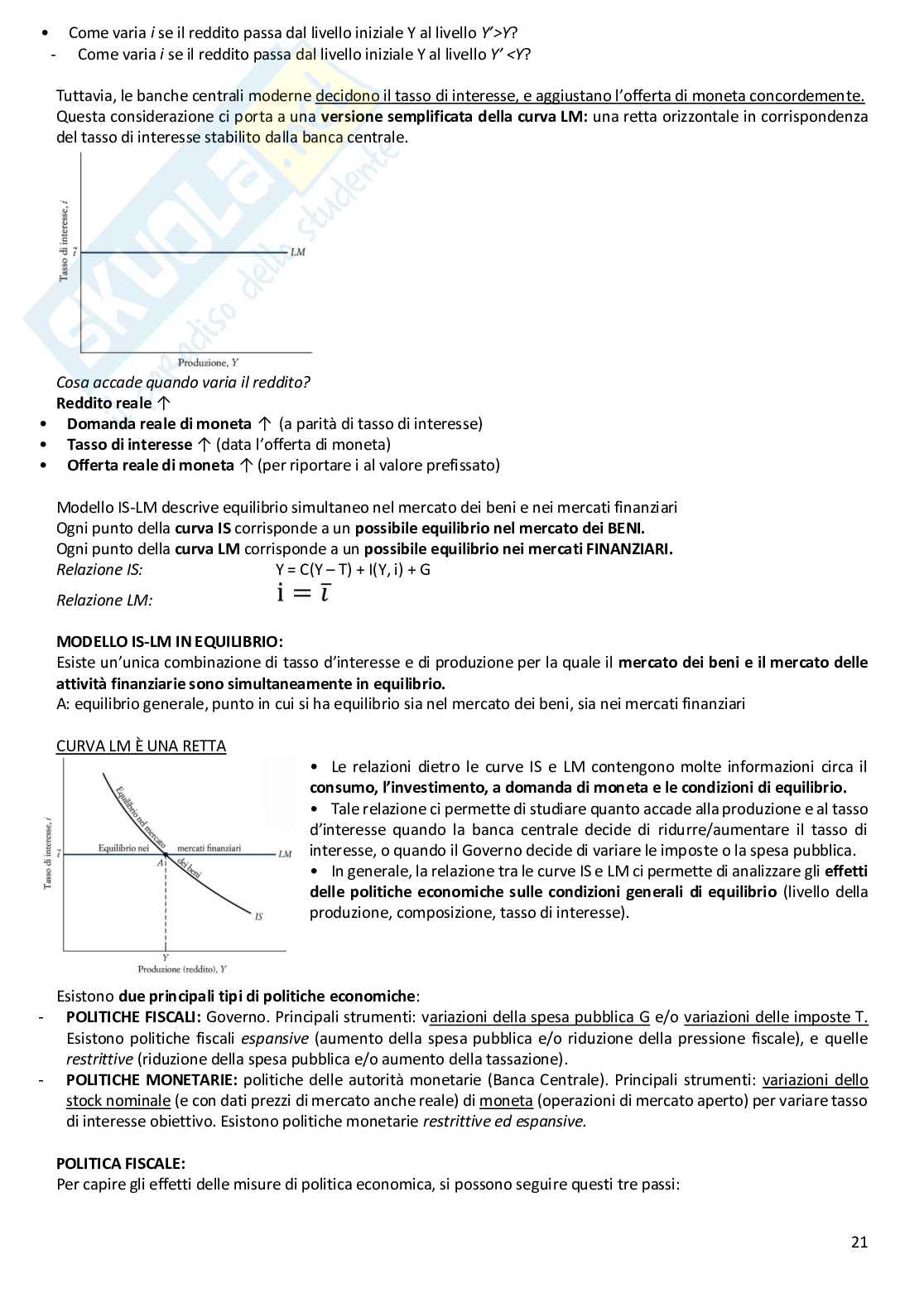 Riassunto esame Macroeconomia, Prof. Bassetti Thomas, libro consigliato Scoprire la macroeconomia. Volume I e Volume II, Blanchard, Amighini, Giavazzi Pag. 21