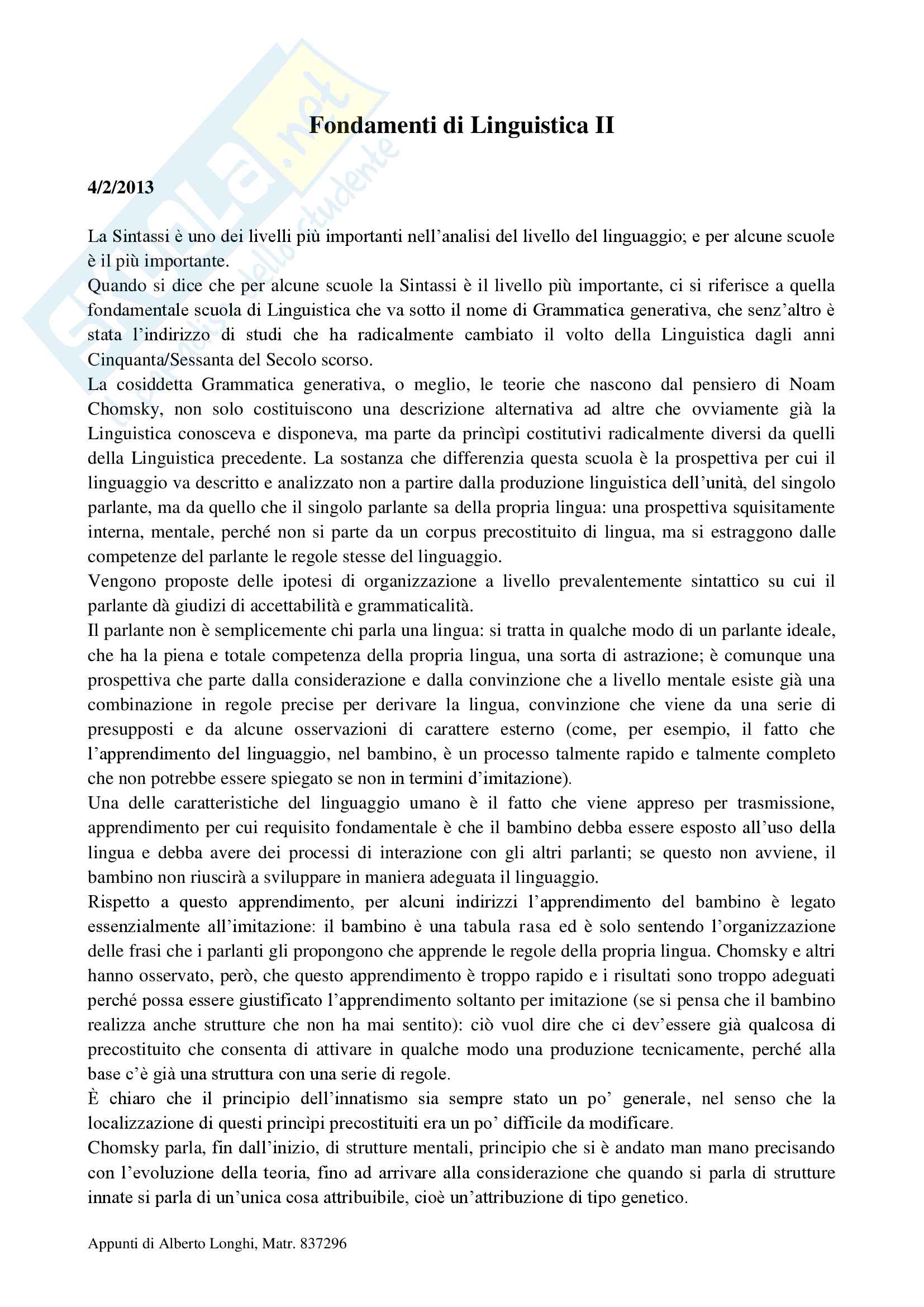 Fondamenti di Linguistica II Pag. 1