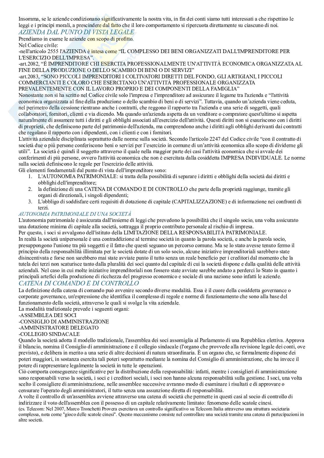 Riassunto esame Economia aziendale, Prof. Russo Paolo, libro consigliato Le aziende. Obiettivi, logica ed esperienze nella produzione della ricchezza, Russo   Pag. 6