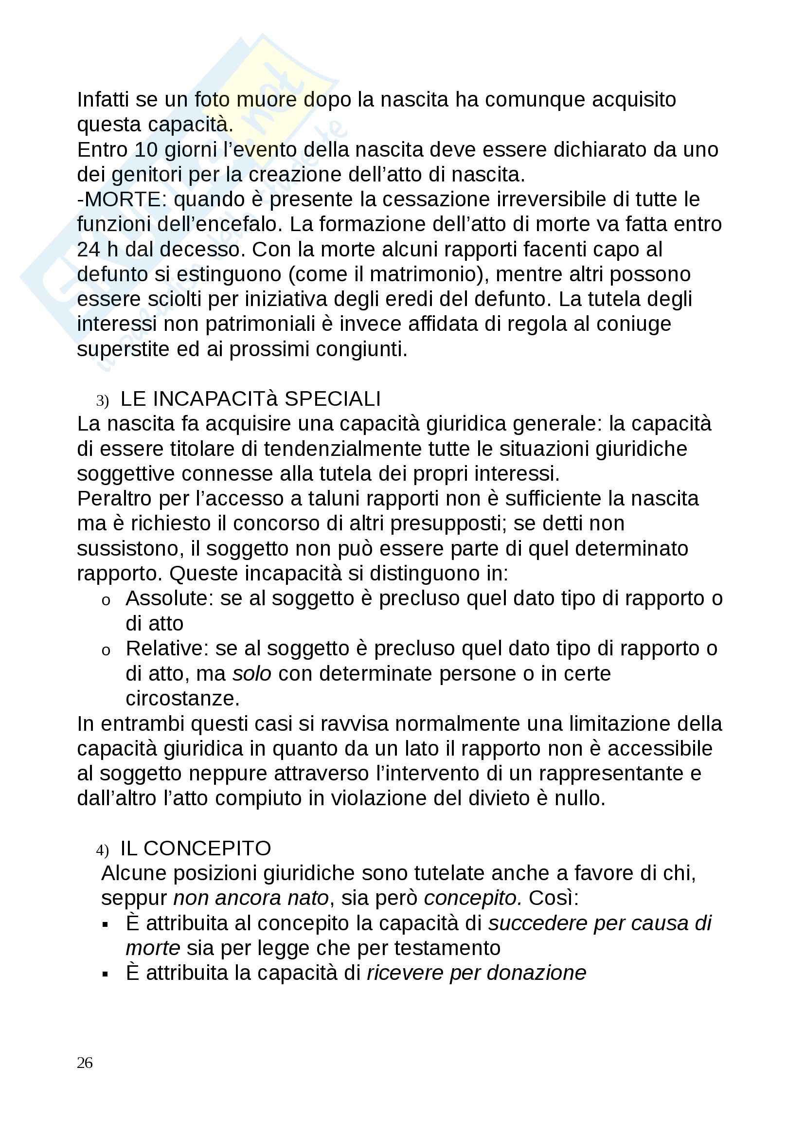 Riassunto esame Diritto privato, prof. Calvi, libro consigliato Manuale di diritto privato, Torrente, Schlesinger Pag. 26
