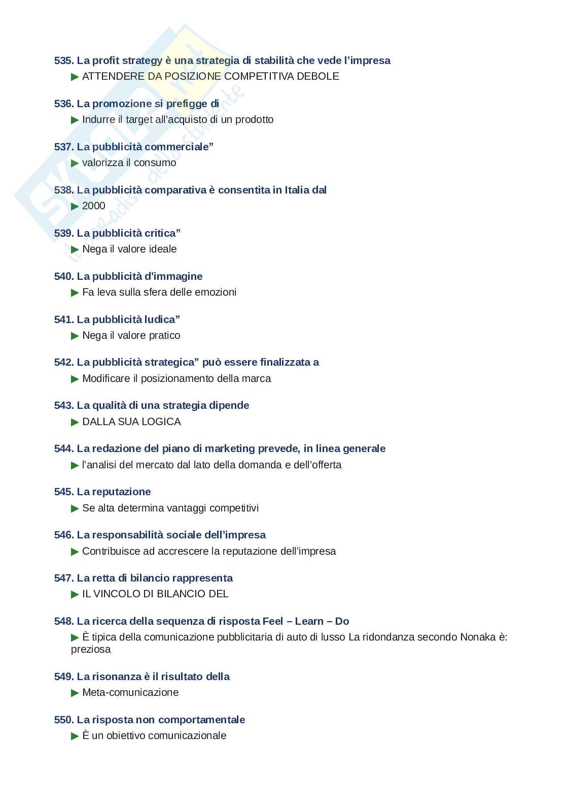 Domande e risposte Strategie di comunicazione d'impresa, ordine alfabetico 2025 Pag. 36