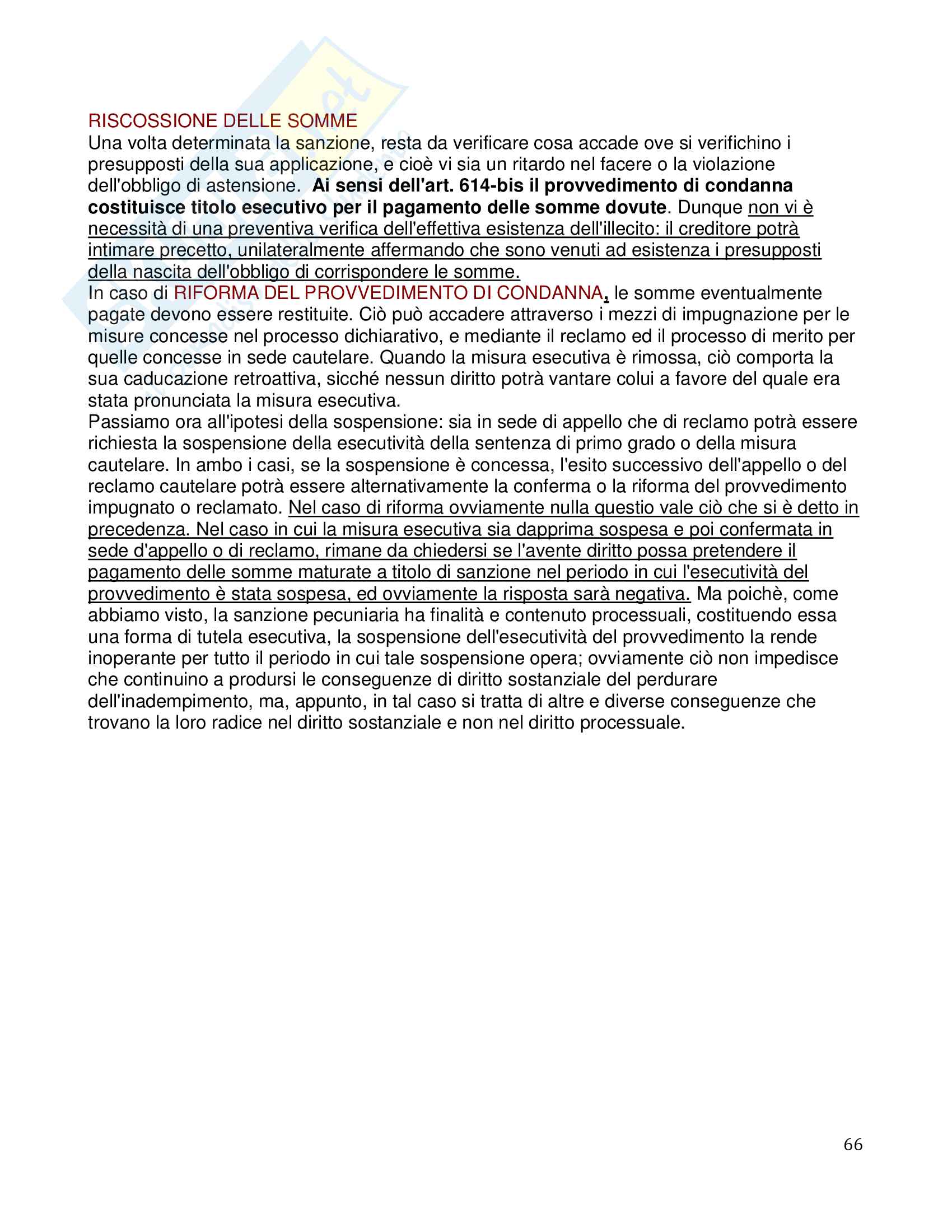 Riassunto esame Diritto processuale Civile, prof. Tedoldi, libro consigliato Il processo esecutivo, Vol. 3, Luiso Pag. 66