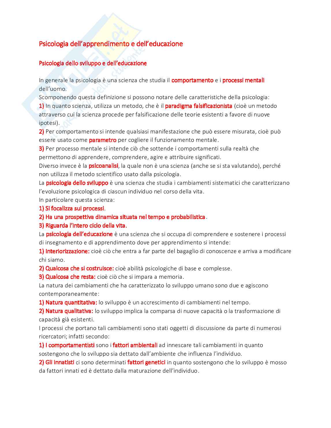 Psicologia dello sviluppo e dell'apprendimento Pag. 1