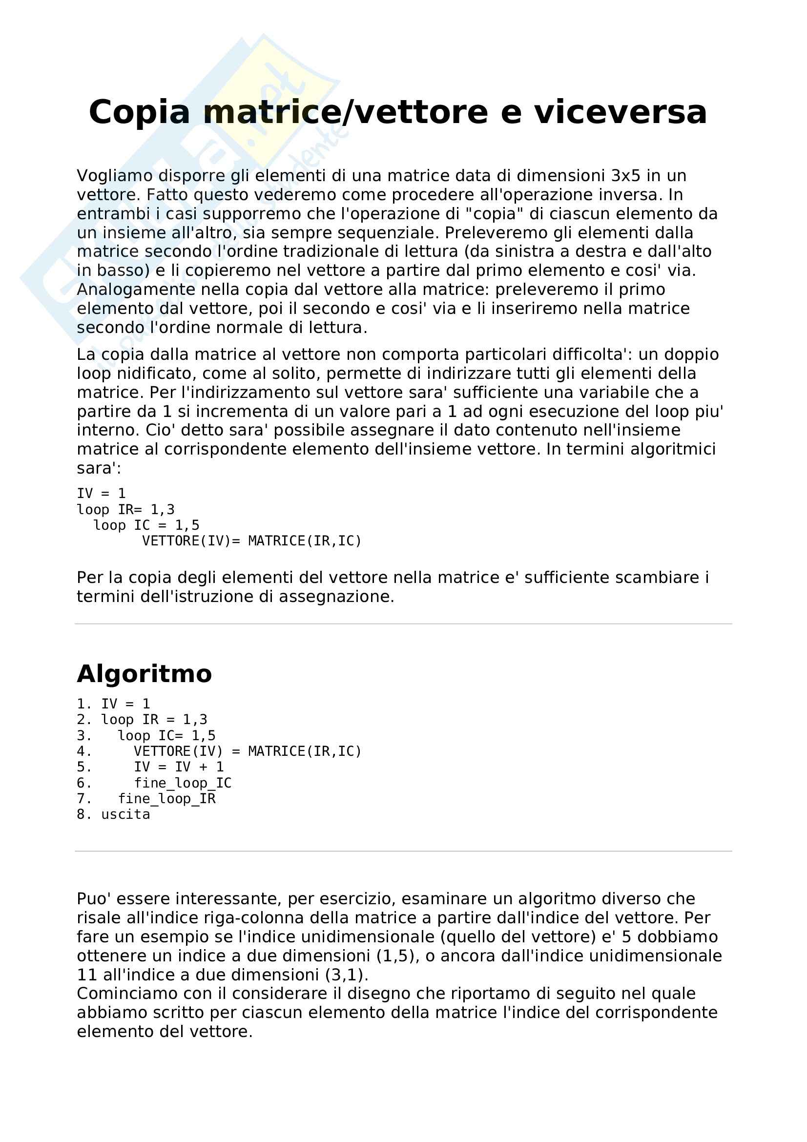 Informatica - le matrici e i vettori