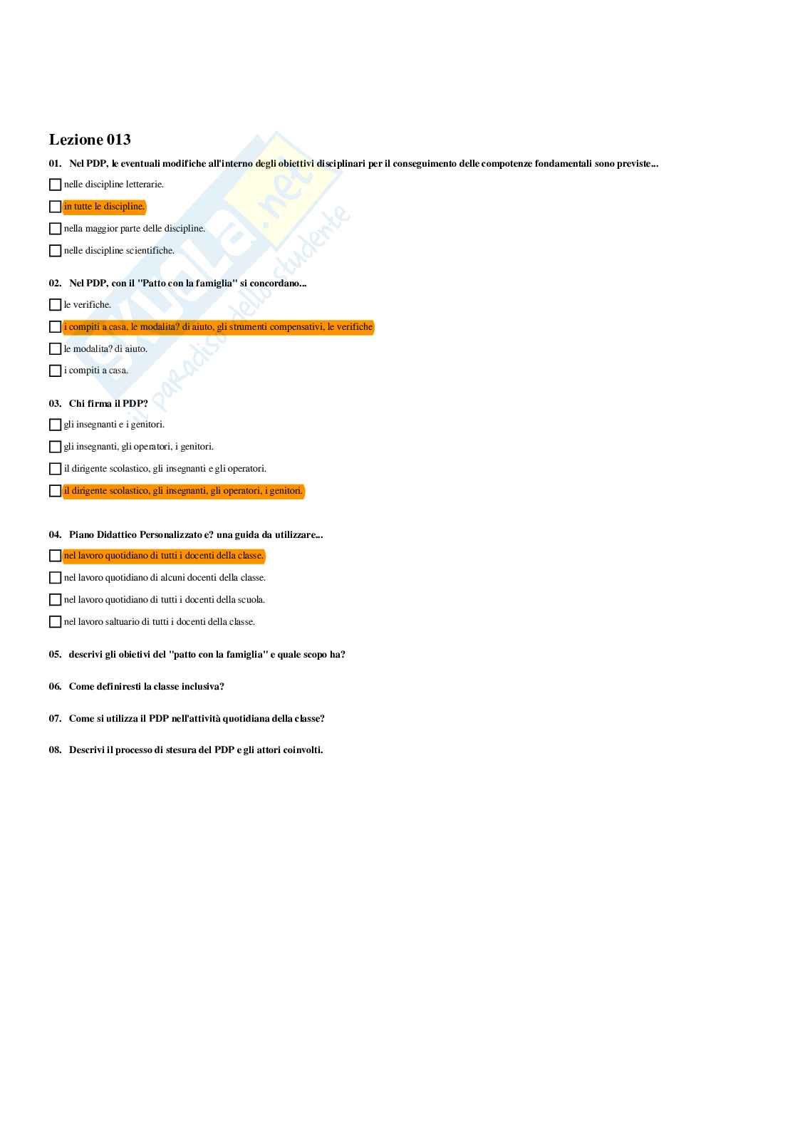Paniere Didattica dell'inclusione (2026) - Risposte multiple corrette Pag. 11