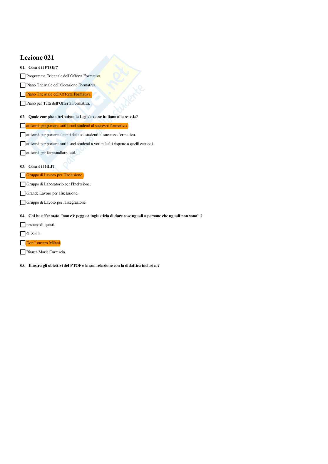 Paniere Didattica dell'inclusione (2026) - Risposte multiple corrette Pag. 16