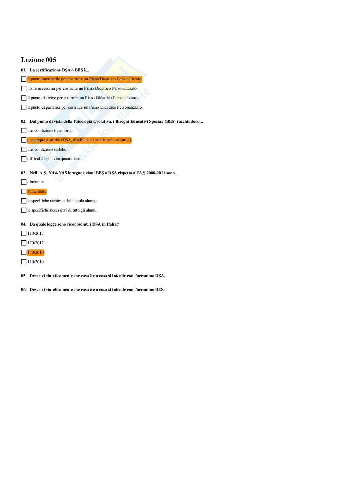 Paniere Didattica dell'inclusione (2026) - Risposte multiple corrette Pag. 6