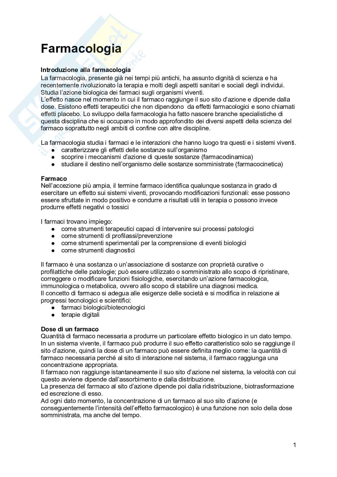 Farmacologia generale Pag. 1