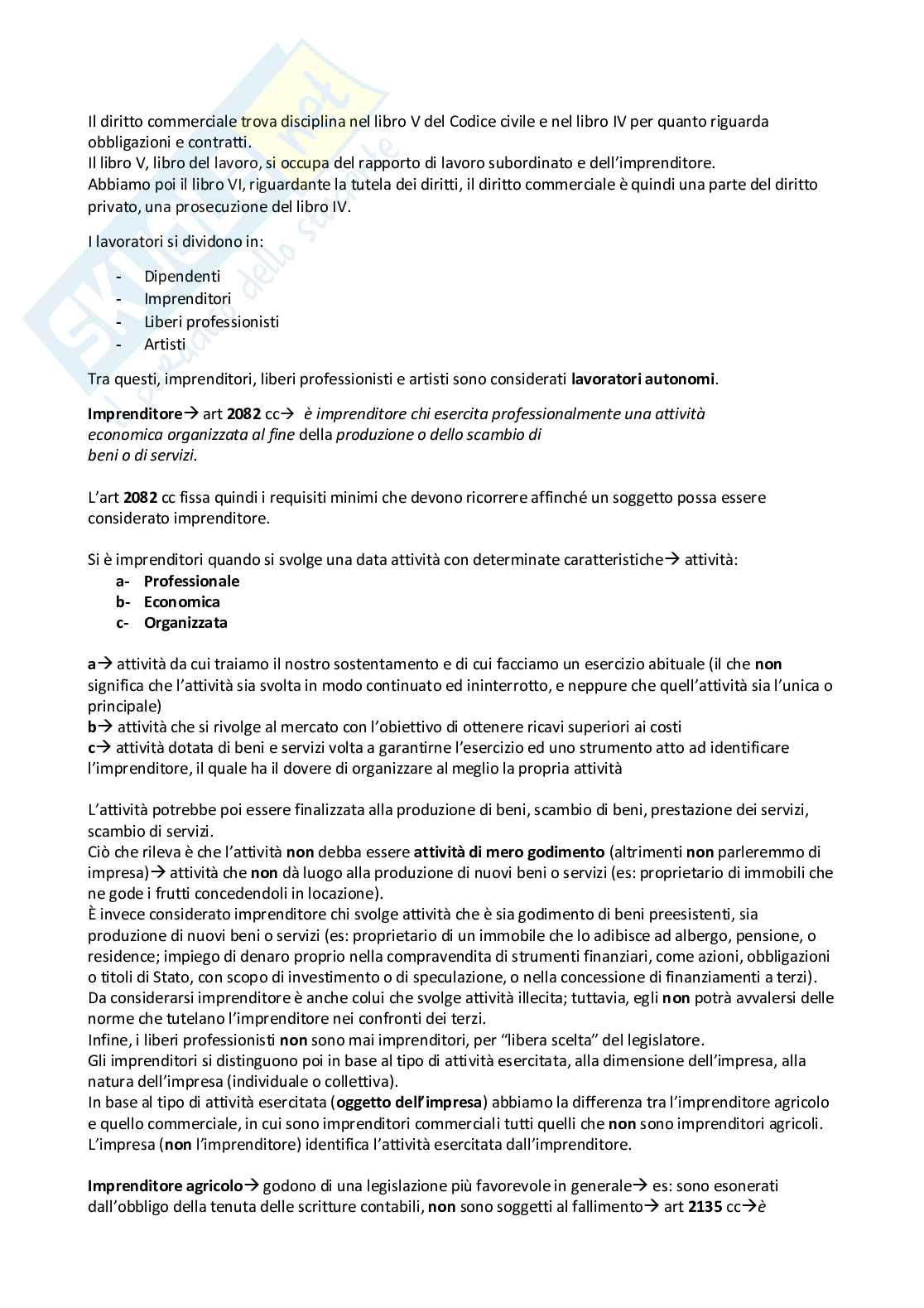 Appunti presi a lezione per l'esame di Diritto commerciale e integrati con il Manuale di diritto commerciale - Settima edizione, Gian Franco Campobasso Pag. 1