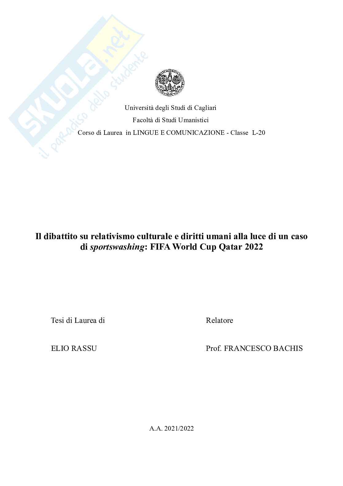 Dibattito su relativismo culturale e diritti umani Elio Rassu Pag. 1