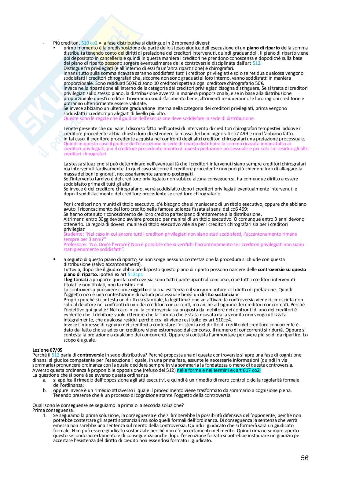 Riassunto esame Diritto Processuale Civile II, Prof. Carratta Antonio, libro consigliato Diritto processuale civile, Mandrioli, Carratta Pag. 56