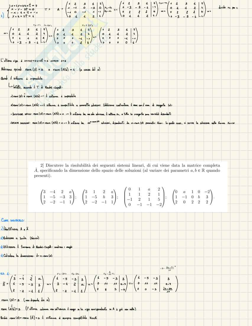 Geometria e algebra lineare: risoluzione di sistemi lineari con il metodo di Gauss Pag. 6