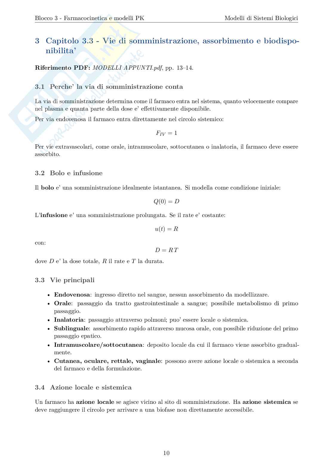 Blocco 3 di Modelli di sistemi biologici - Farmacocinetica e modelli PBPK e ACAT Pag. 11