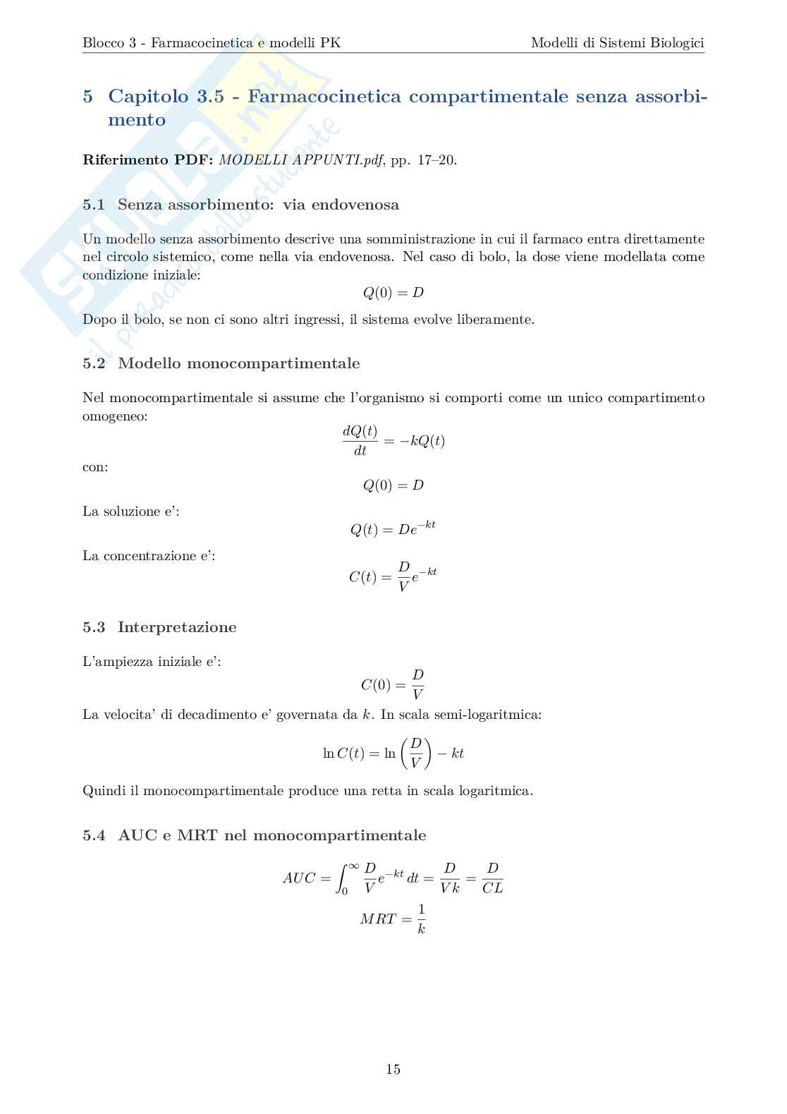 Blocco 3 di Modelli di sistemi biologici - Farmacocinetica e modelli PBPK e ACAT Pag. 16