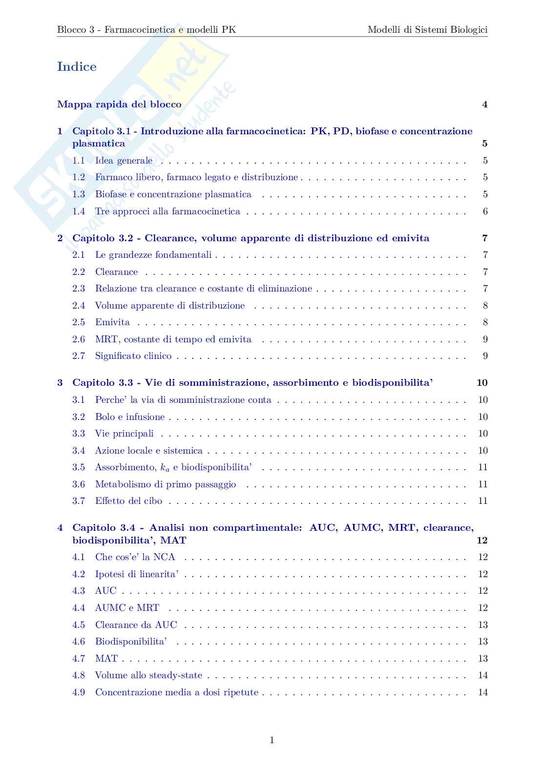 Blocco 3 di Modelli di sistemi biologici - Farmacocinetica e modelli PBPK e ACAT Pag. 2