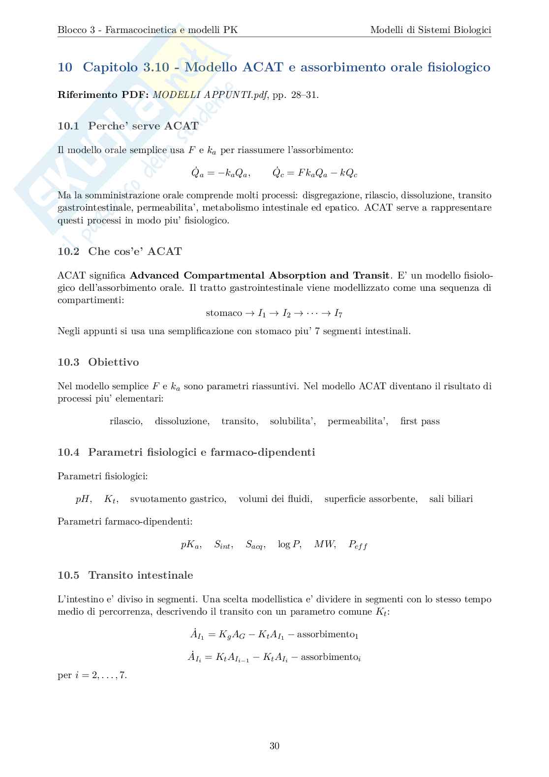 Blocco 3 di Modelli di sistemi biologici - Farmacocinetica e modelli PBPK e ACAT Pag. 31