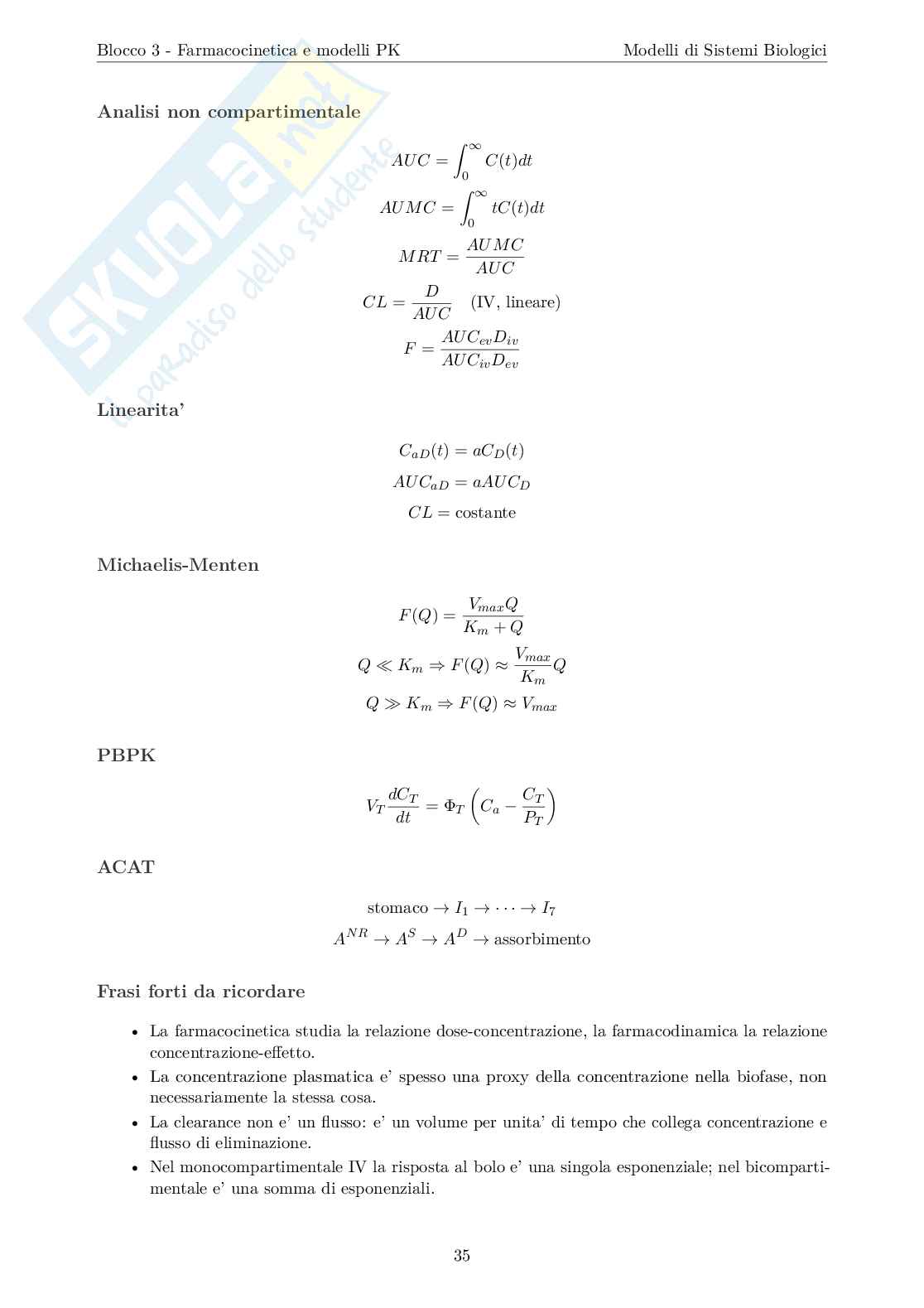 Blocco 3 di Modelli di sistemi biologici - Farmacocinetica e modelli PBPK e ACAT Pag. 36