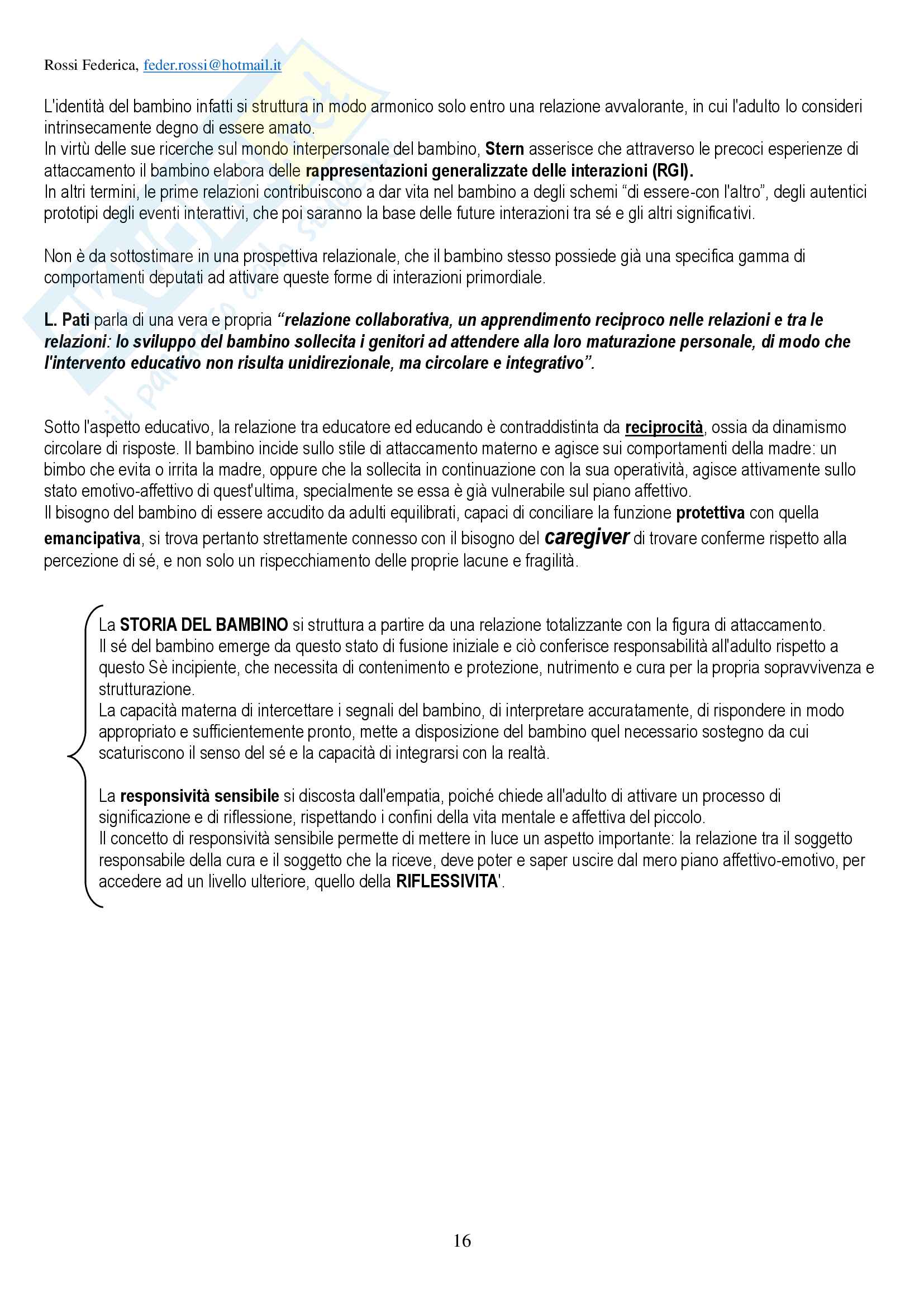 Riassunto per esame di Pedagogia della persona, prof Amadini, libro consigliato "Infanzia e famiglia", Amadini Pag. 16