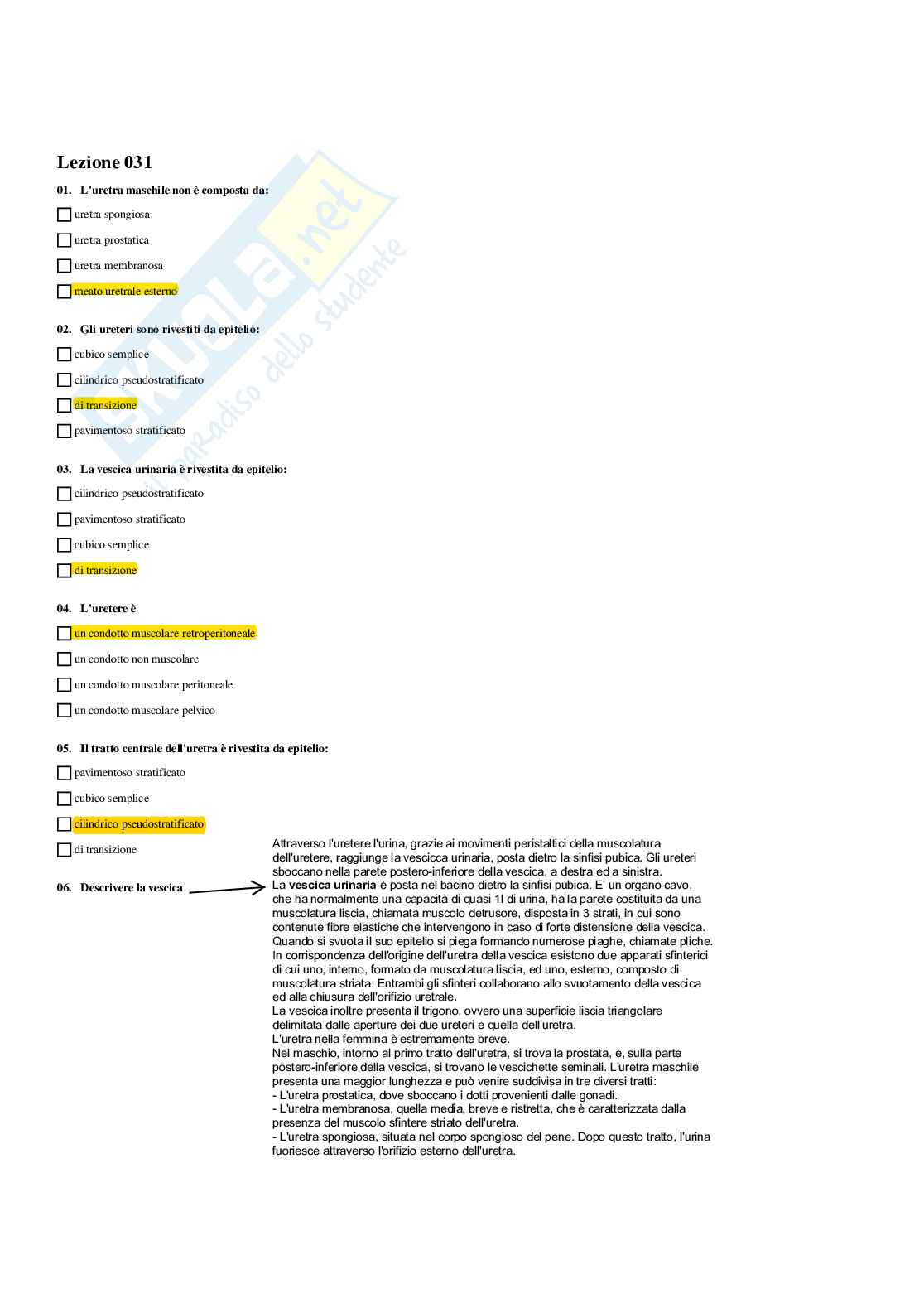 Paniere completo di Anatomia umana - Risposte multiple e aperte - aggiornato (2026) Pag. 26