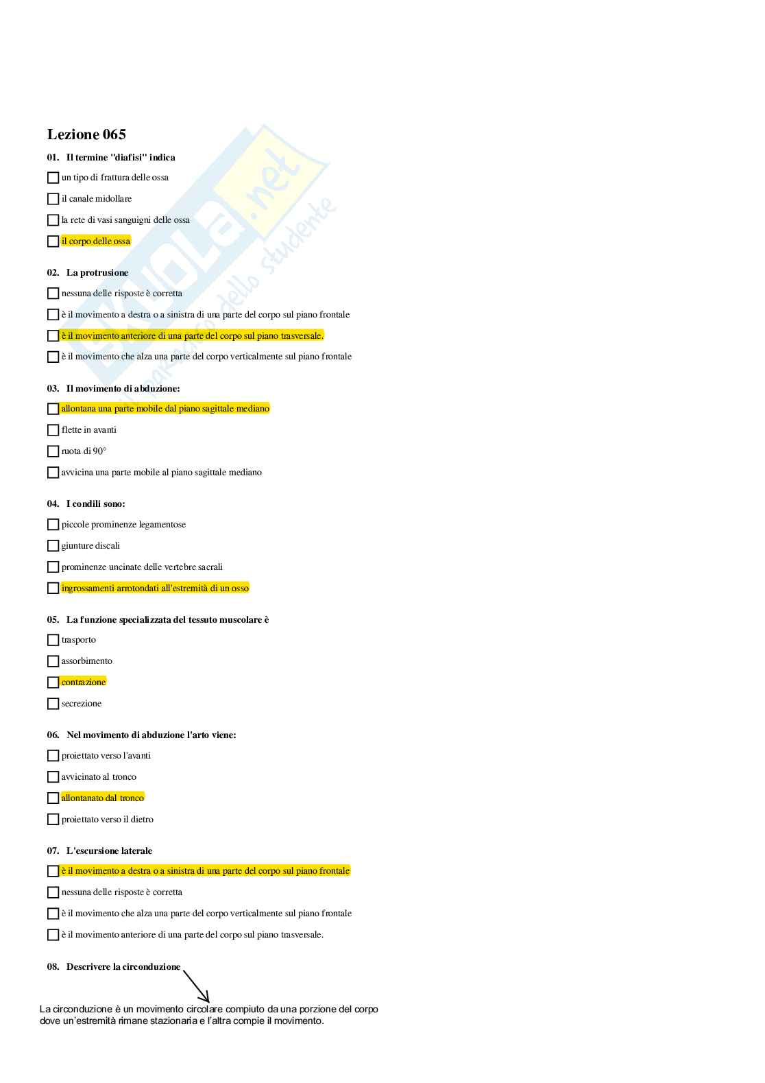 Paniere completo di Anatomia umana - Risposte multiple e aperte - aggiornato (2026) Pag. 56