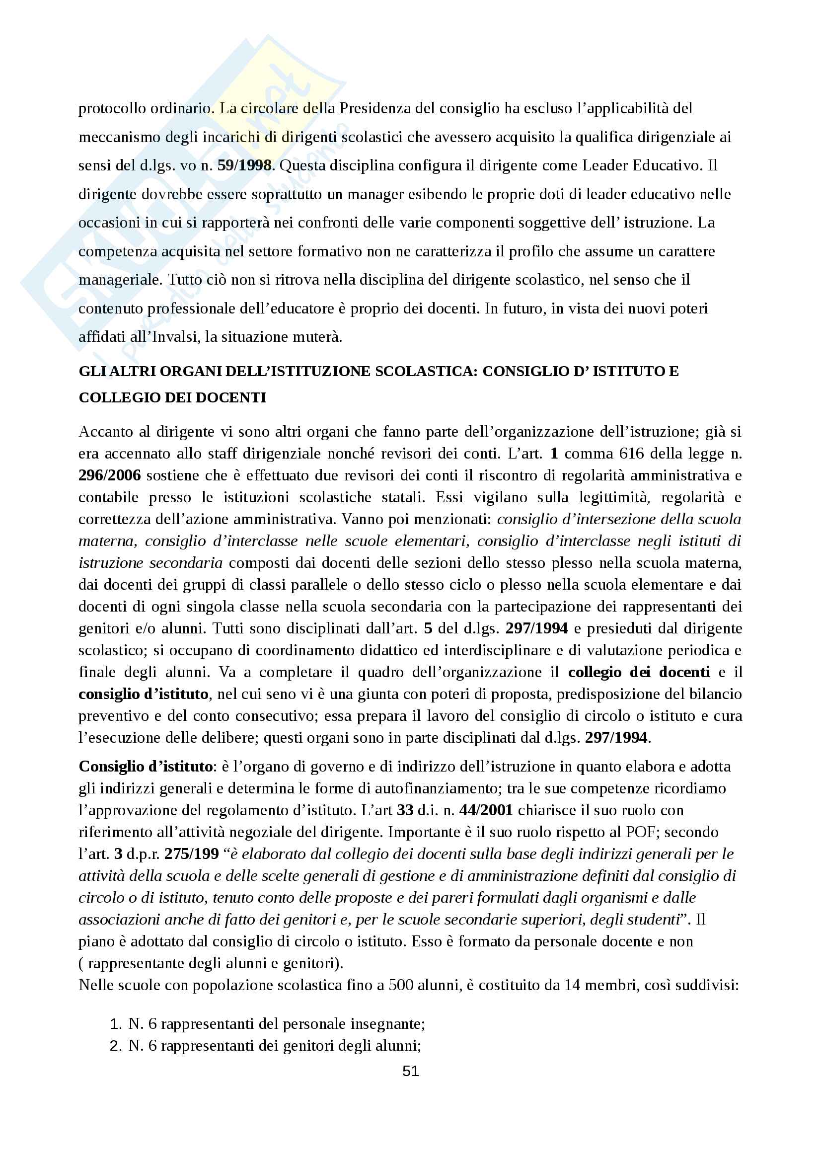 Riassunto esame di diritto amministrativo e ligislazione scolastica, prof. Giani, libro consigliato: Il sistema educativo di istruzione e formazione, F. Fracchia Pag. 51