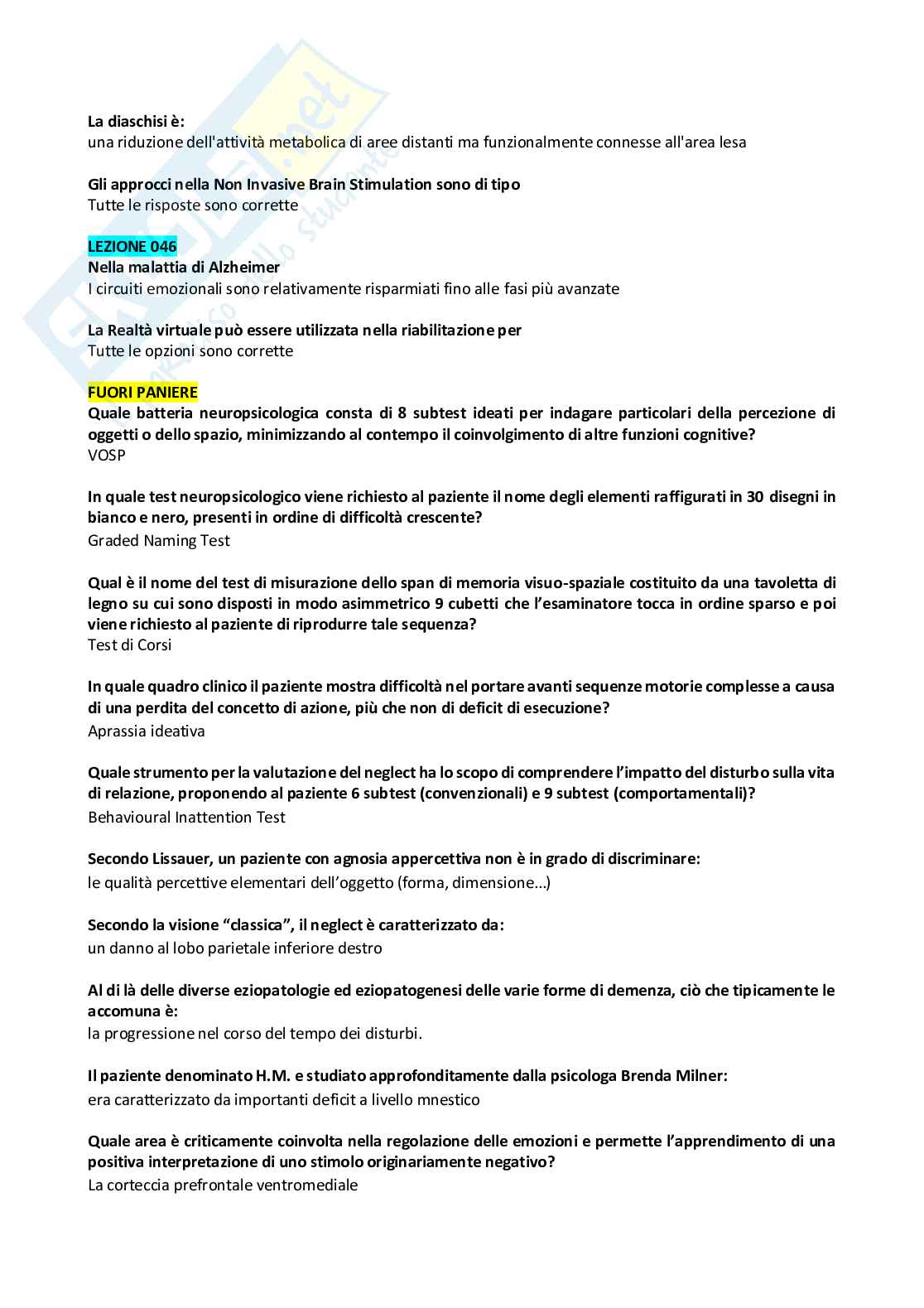 Paniere svolto Neuropsicologia Pag. 11