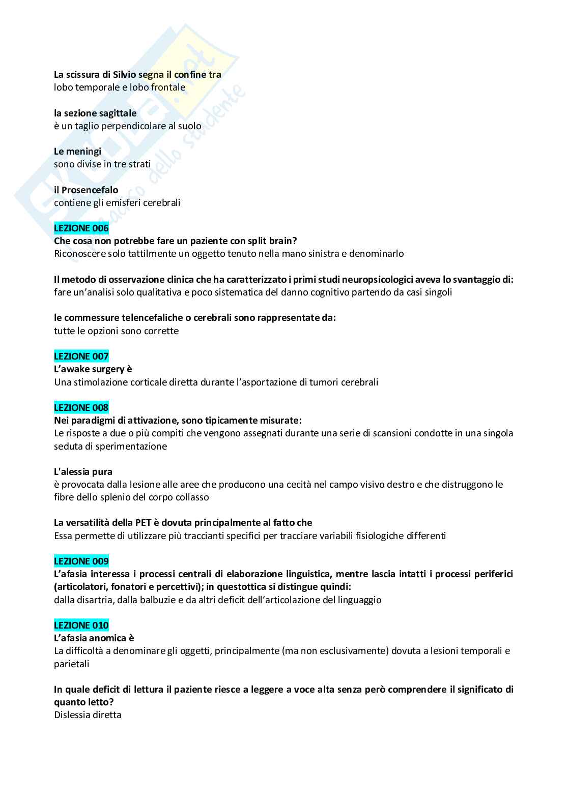 Paniere svolto Neuropsicologia Pag. 2