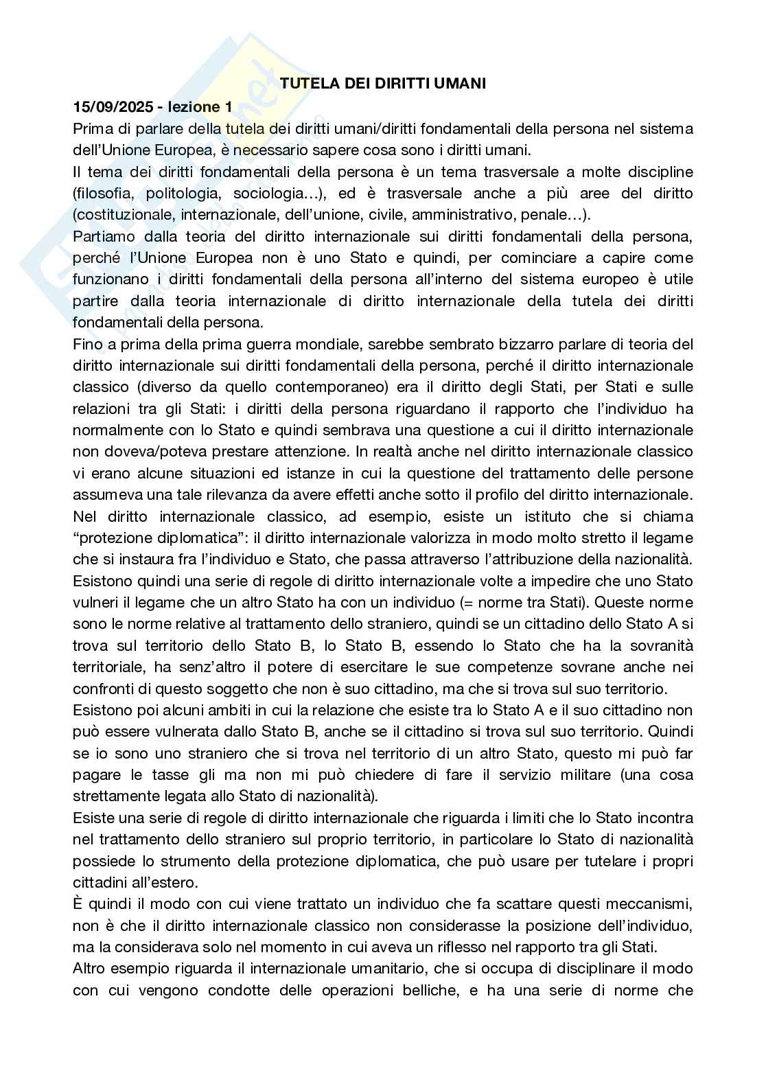 Appunti completi Tutela dei diritti umani Pag. 1