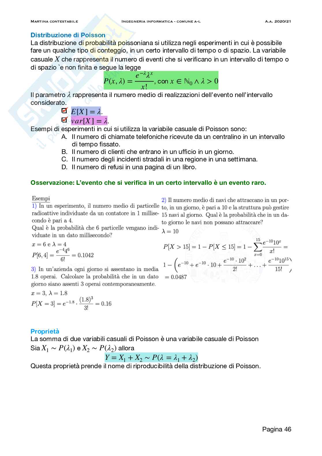 Probabilità e Statistica Pag. 46