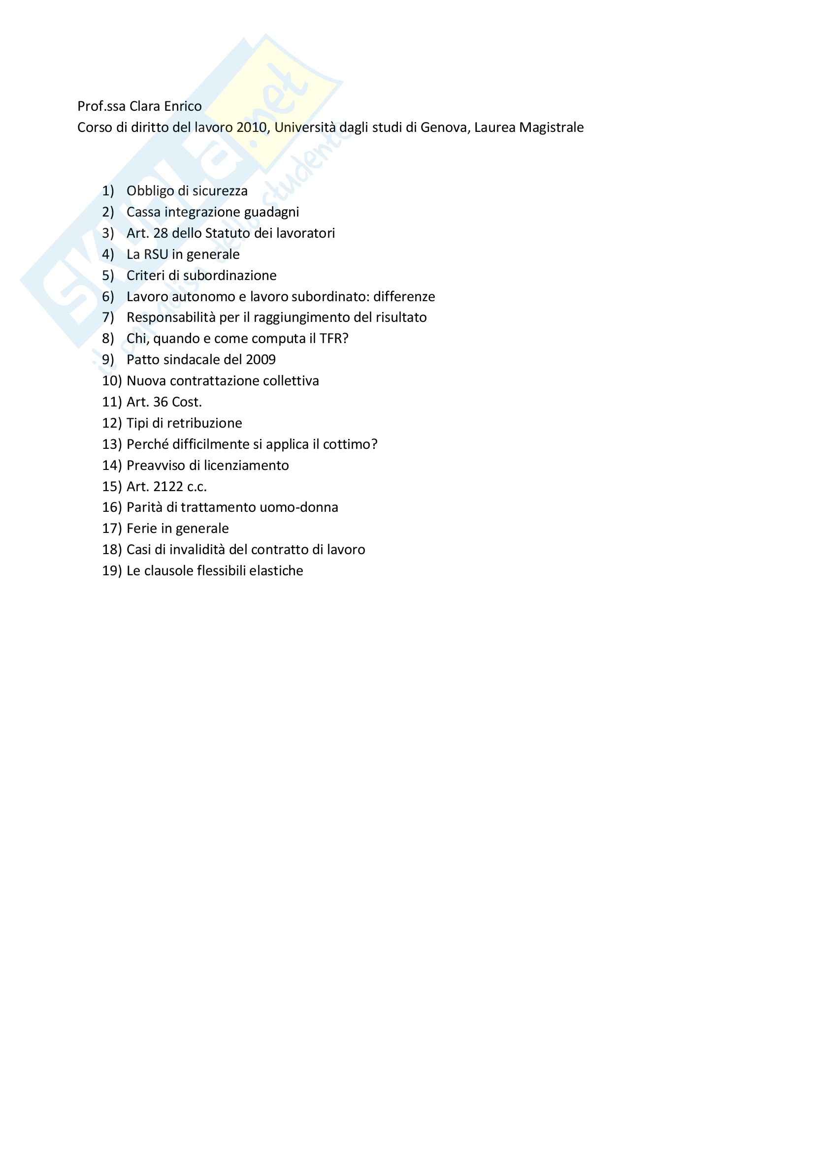 Diritto del lavoro - Domande Pag. 1
