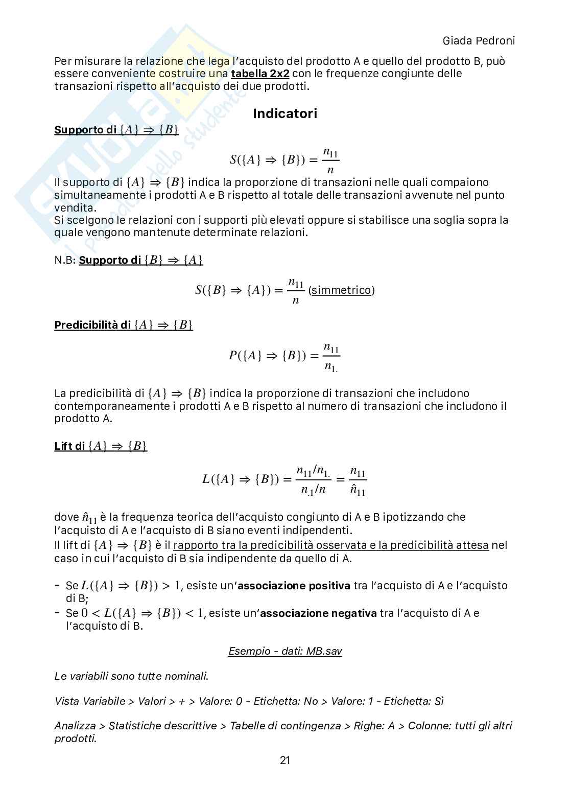 Analisi Quantitative di Mercato Pag. 21