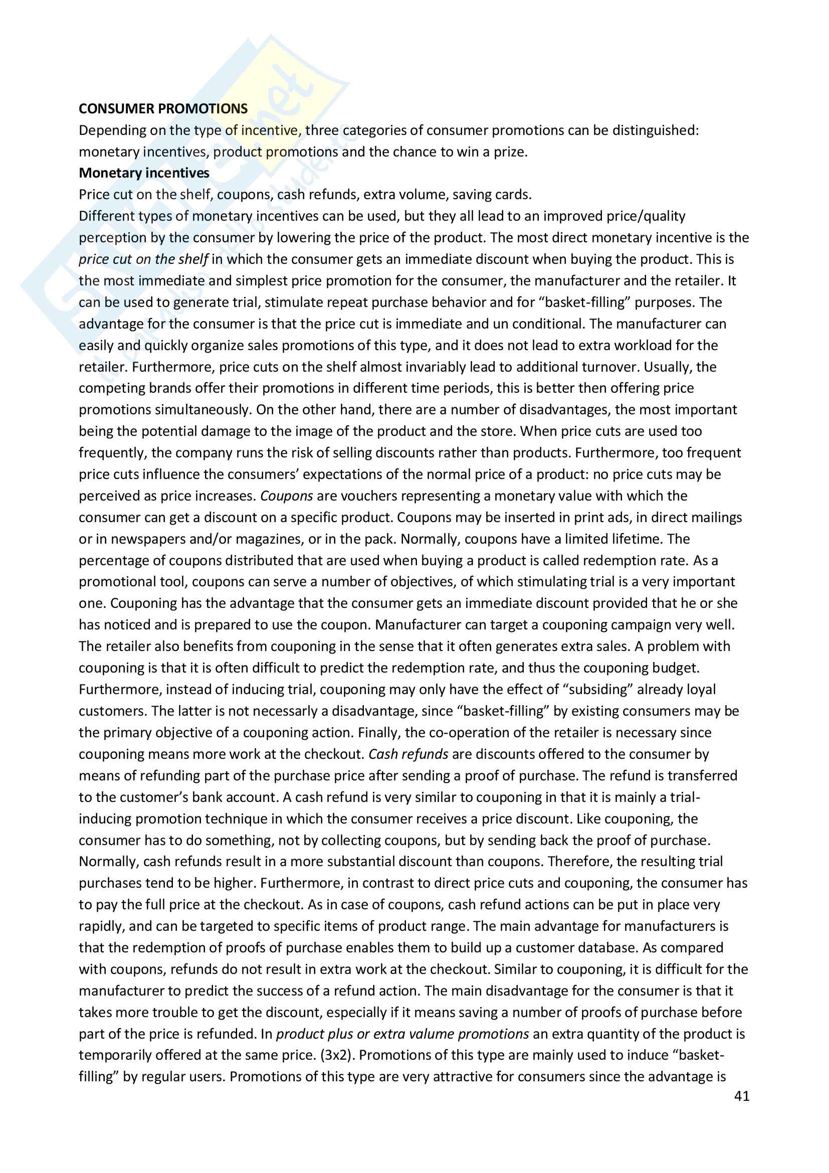 Riassunto esame Marketing, prof. Brioschi, libro consigliato Marketing Communications: A European Perspectivel, De Pelsmacker Pag. 41