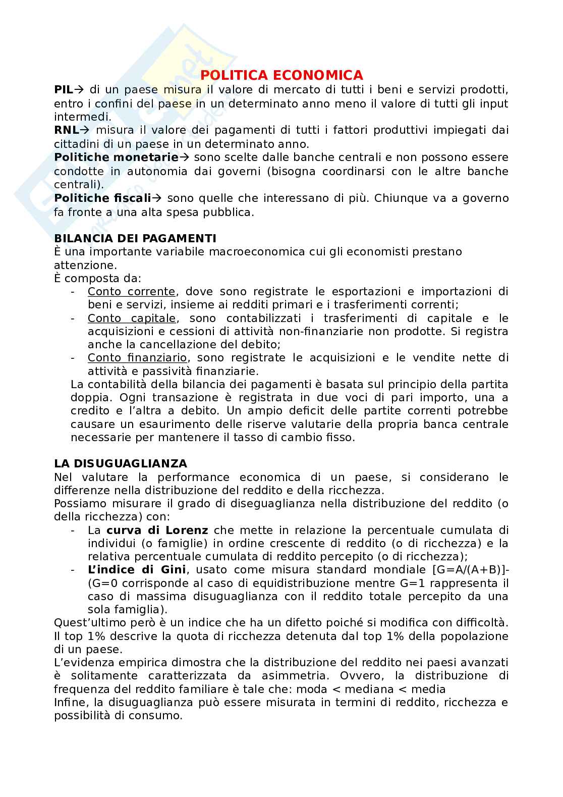 Esame parziale Politica economica Pag. 1