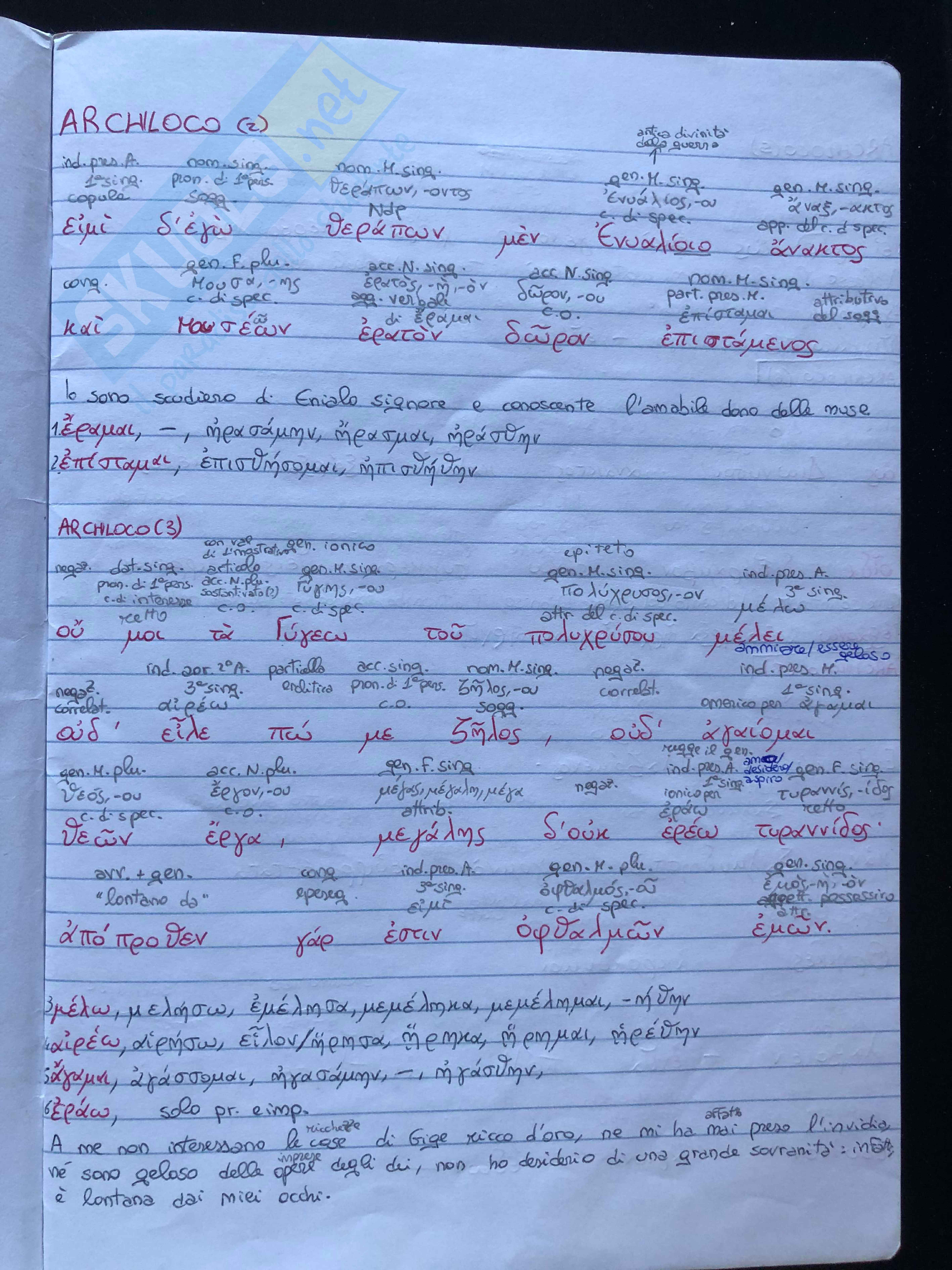 Lirici greci Traduzione letterale e analisi morfosintattica parola per parola di brani scelti Pag. 2