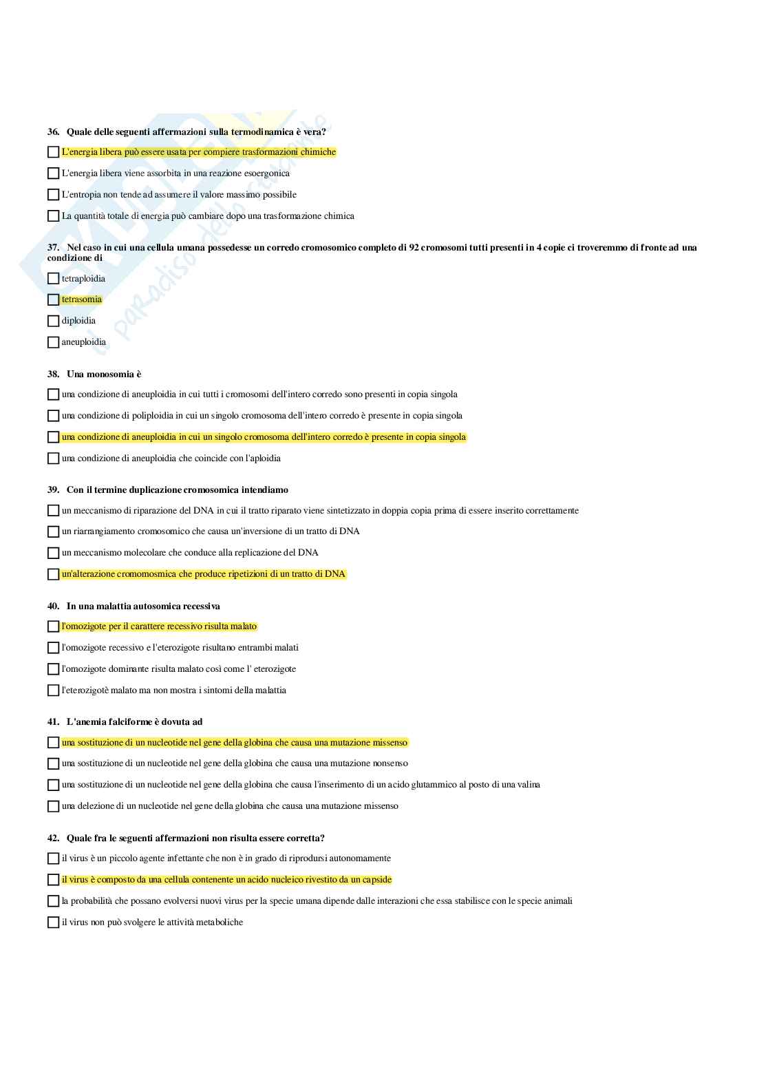 Set domande Fondamenti di biologia e chimica aggiornato al 2024    Pag. 11