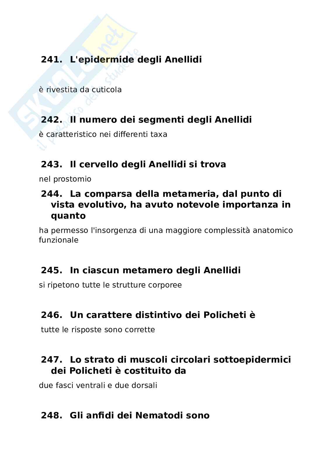 Domande chiuse del paniere di Zoologia Pag. 31