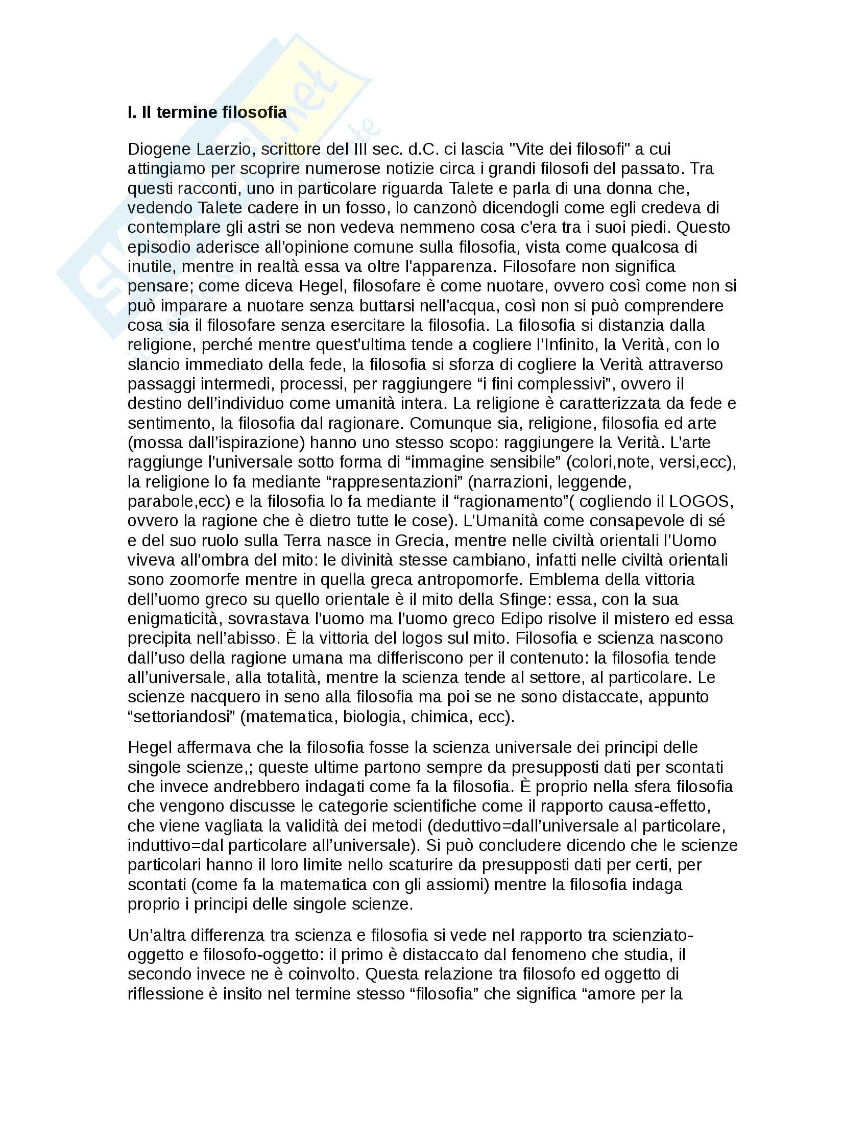 Riassunto per l'esame di filosofia antica, prof. Gargano, libro consigliato Filosofia Antica, A.Gargano Pag. 1