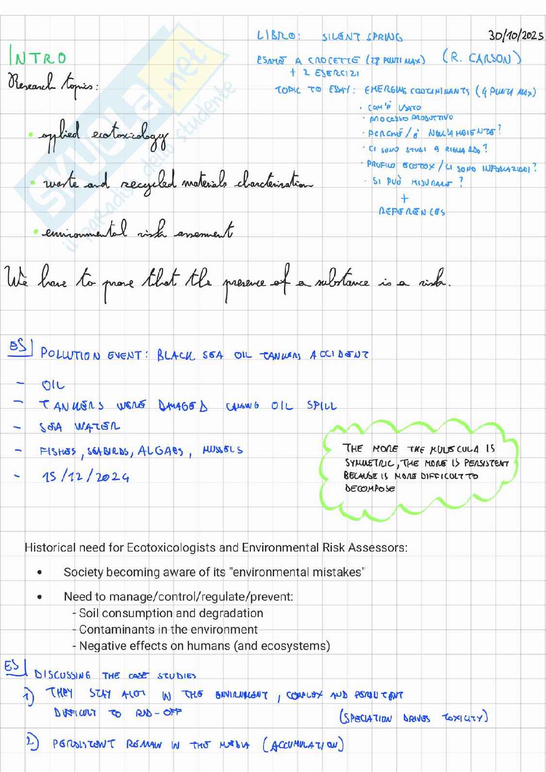 Ecotoxicology and health risk assessment Pag. 1