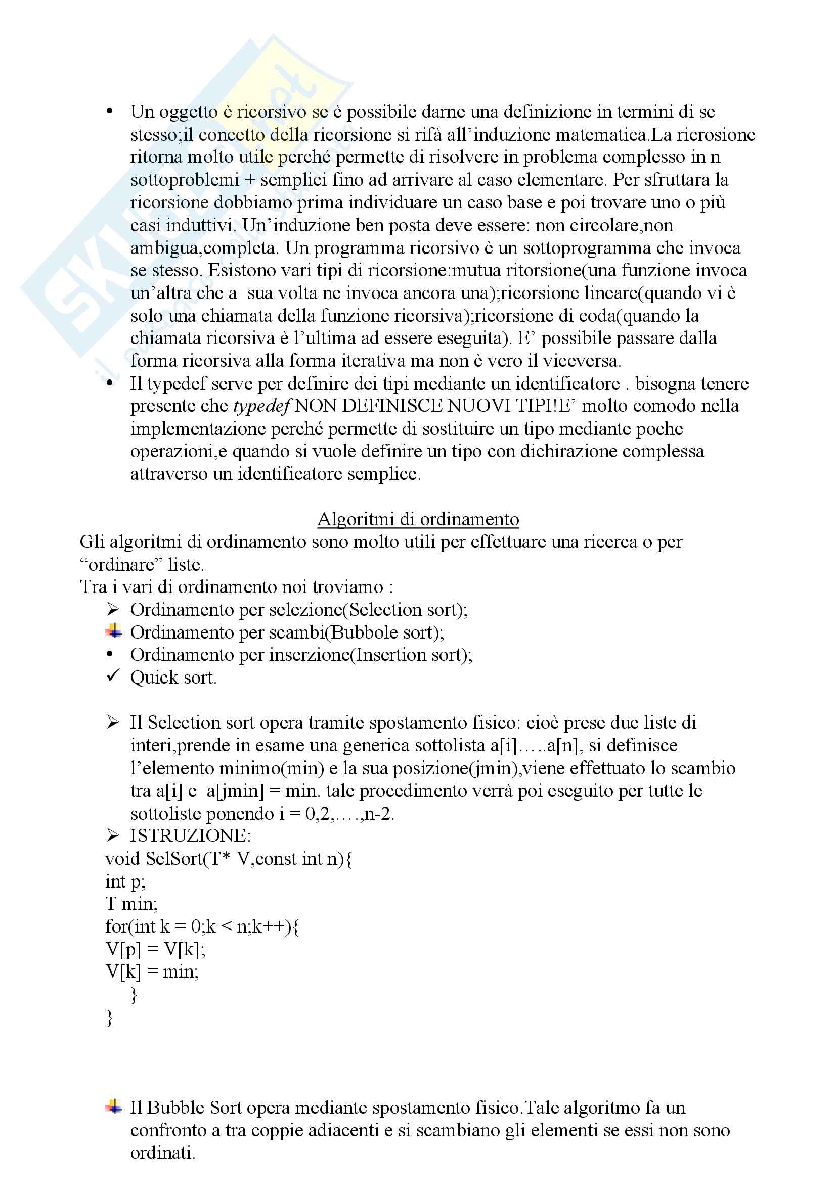 Programmazione I - puntatore, algoritmi di ordinamento, tda Pag. 2