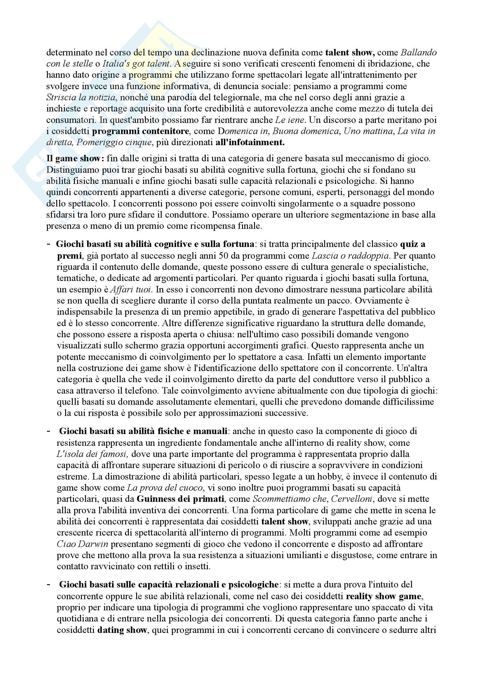 Riassunto esame Teorie e tecniche del linguaggio televisivo, prof. Cardini. Libro consigliato I generi televisivi Pag. 16