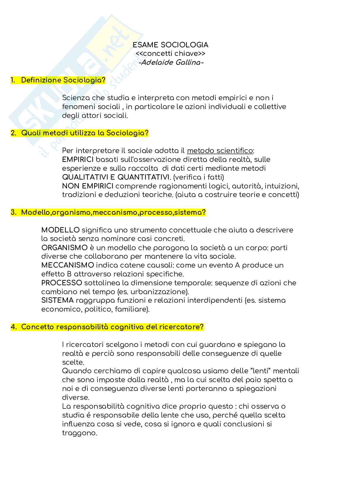 Chiavi Sociologia generale Pag. 1