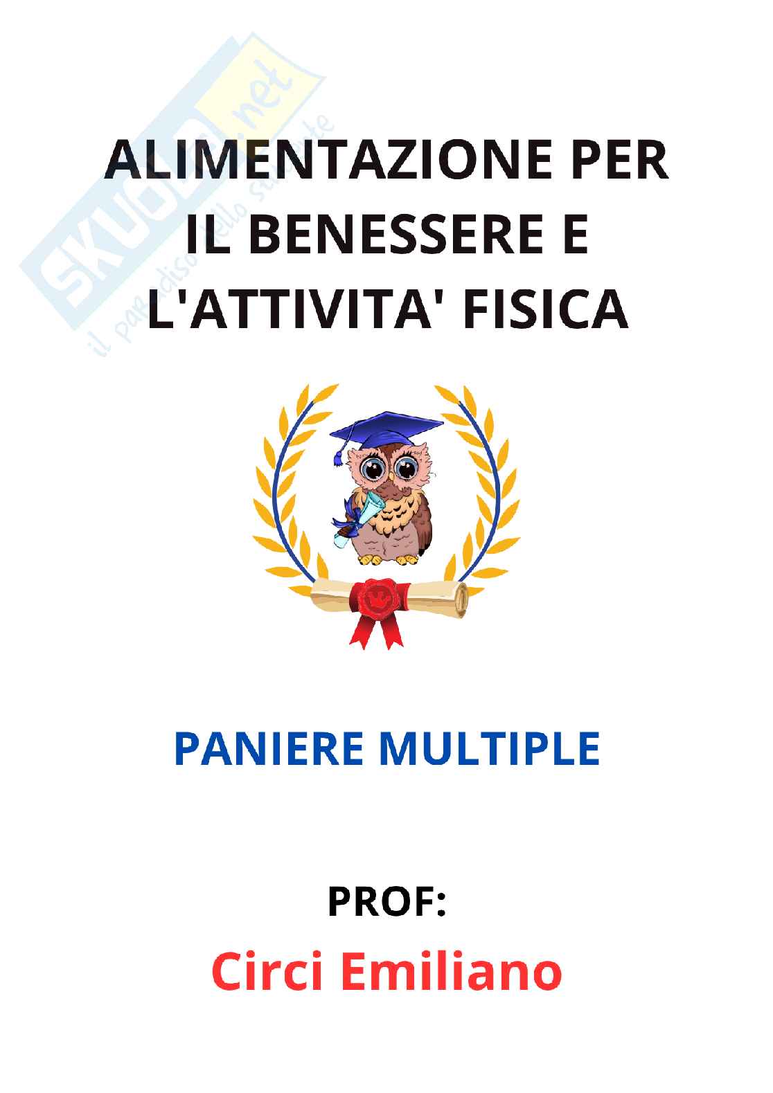 Paniere (2026) Alimentazione per il benessere e l'attività fisica - Risposte multiple corrette Pag. 1