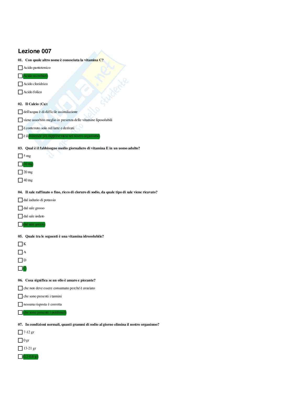 Paniere (2026) Alimentazione per il benessere e l'attività fisica - Risposte multiple corrette Pag. 36