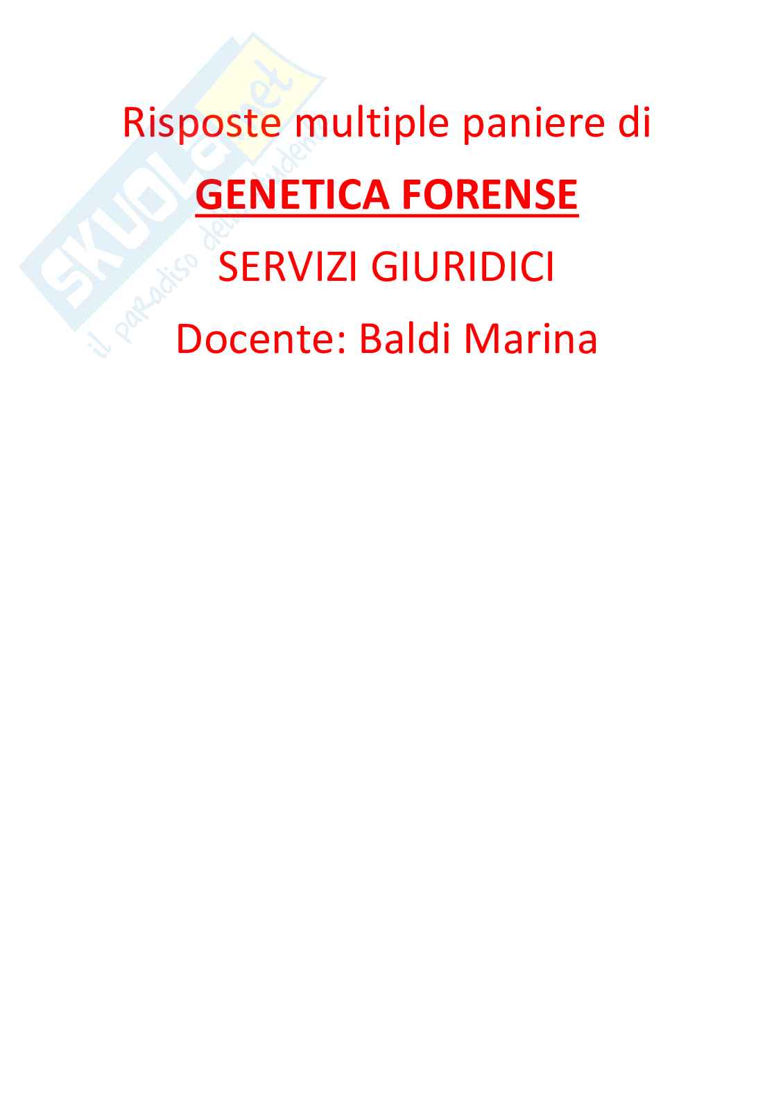 Paniere di genetica forense - risposte multiple Pag. 1